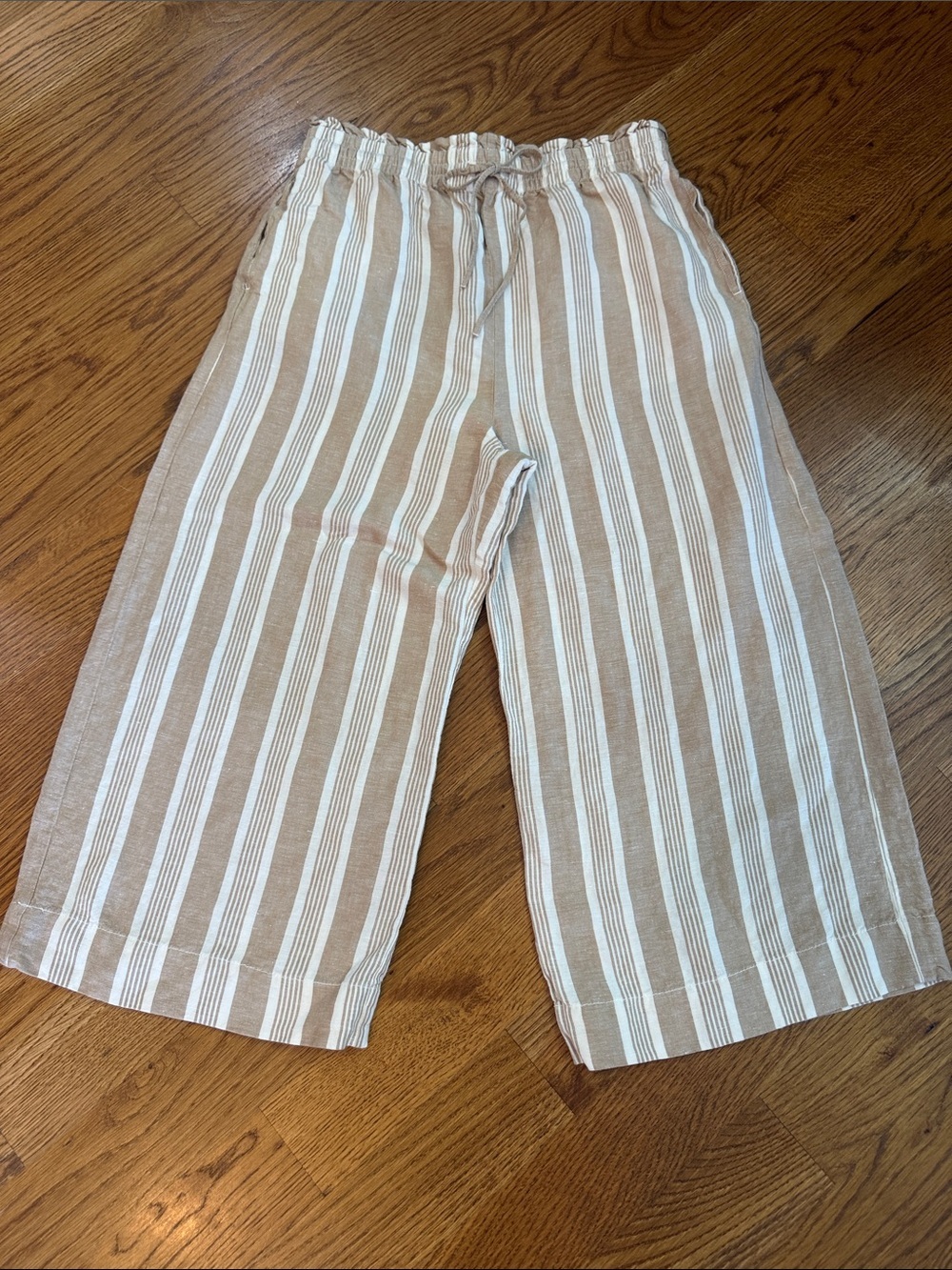 Madewell Linen Blend Striped Pull On Cropped Wide Leg Pants PM